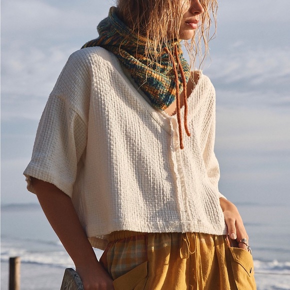 Cream Free People Sundaze Woven Tee - Picture 1 of 5